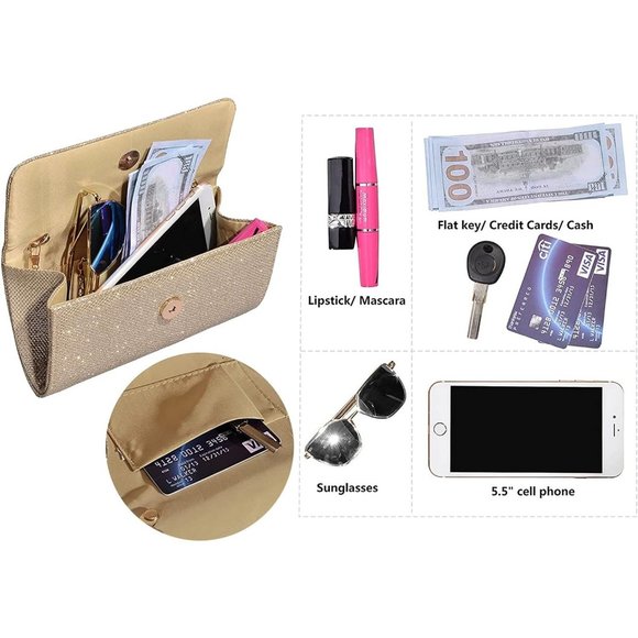 Women's Glitter Party Wedding Evening Handbag with Chain - Picture 2 of 6